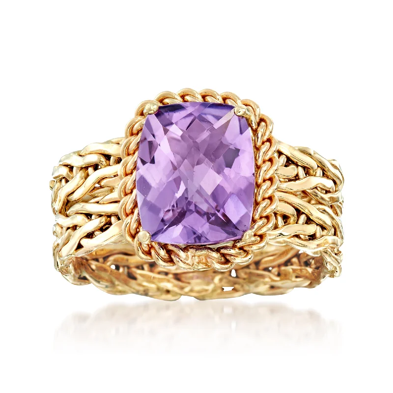 women elegant wedding engagement rings -Ross-Simons Amethyst Woven Ring in 14kt Yellow Gold