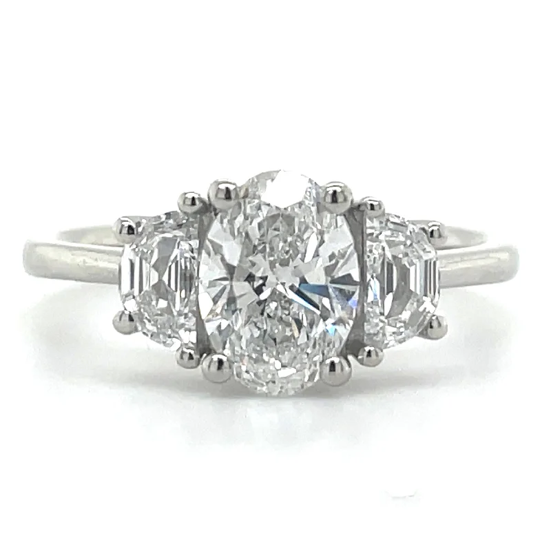 women unique engagement rings -Alora - Platinum 1.55ct Oval & Half Moon Trilogy Laboratory Grown Diamond Engagement Ring