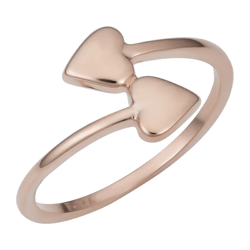 women radiant-cut engagement rings -14k Rose Gold Double Heart Bypass Ring