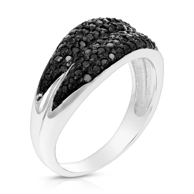 women elegant engagement rings -0.60 cttw Black Diamond Wedding Ring .925 Sterling Silver with Rhodium