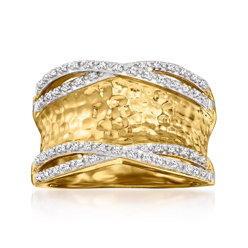 women bold engagement rings -Ross-Simons Diamond Hammered Ring in 18kt Yellow Gold Over Sterling Silver