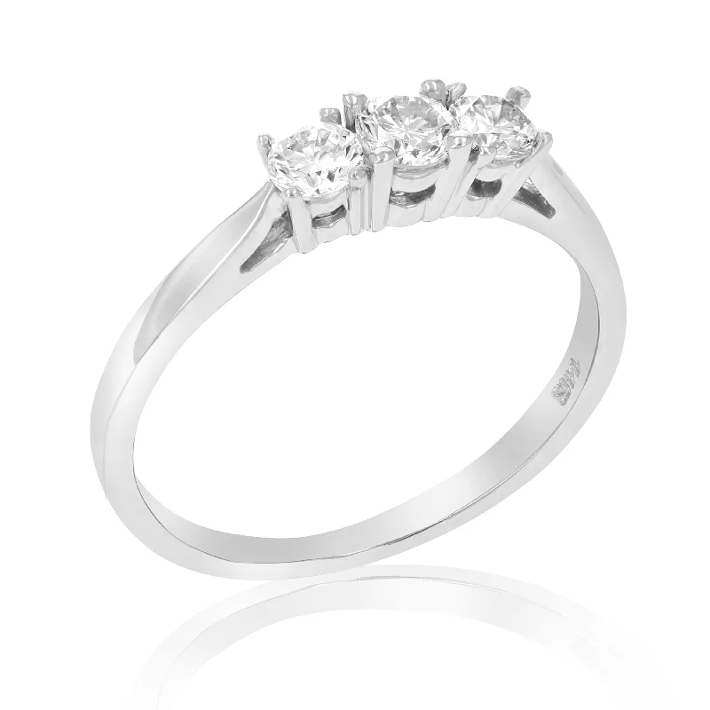 women vintage-inspired engagement rings -1/2 cttw Certified 3 Stone Diamond Engagement Ring 14K White Gold SI2-I1