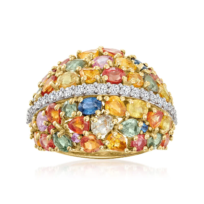 women radiant-cut engagement rings -Ross-Simons Multicolored Sapphire and . White Zircon Ring in 18kt Gold Over Sterling