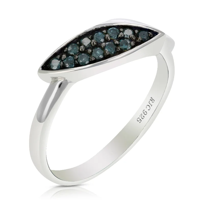 women gemstone engagement rings -1/5 cttw Blue Diamond Ring .925 Sterling Silver with Rhodium Plating