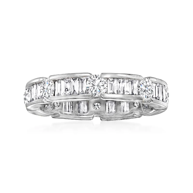 women gold engagement rings -Ross-Simons Baguette and Round Diamond Eternity Band in 14kt White Gold