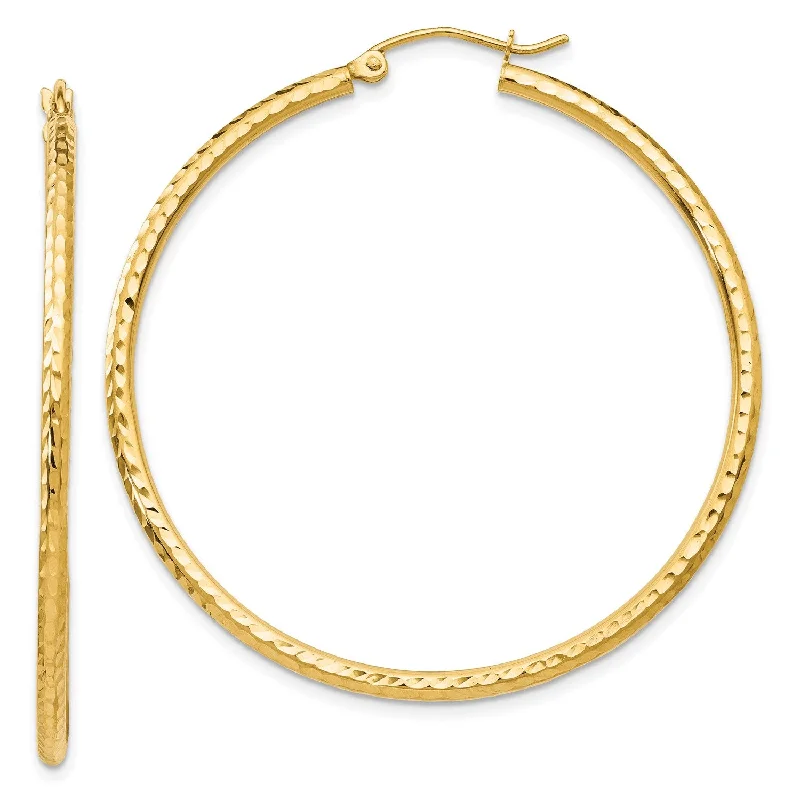 women gemstone earrings -14KT Yellow Gold 45X2MM Diamond-cut Hoop Earrings