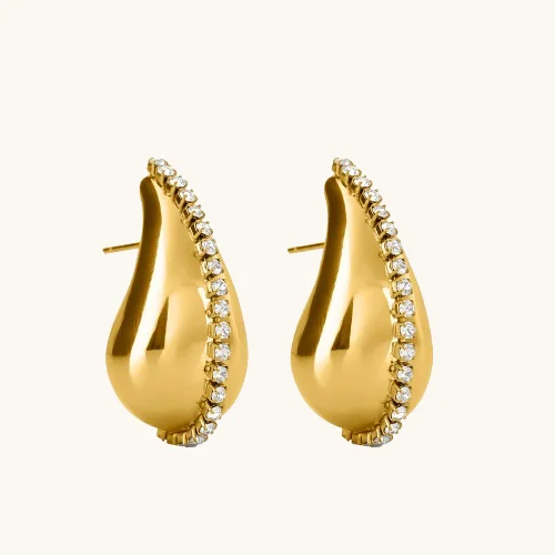 women eco-friendly earrings -Shinning Teardrop Gold Earrings