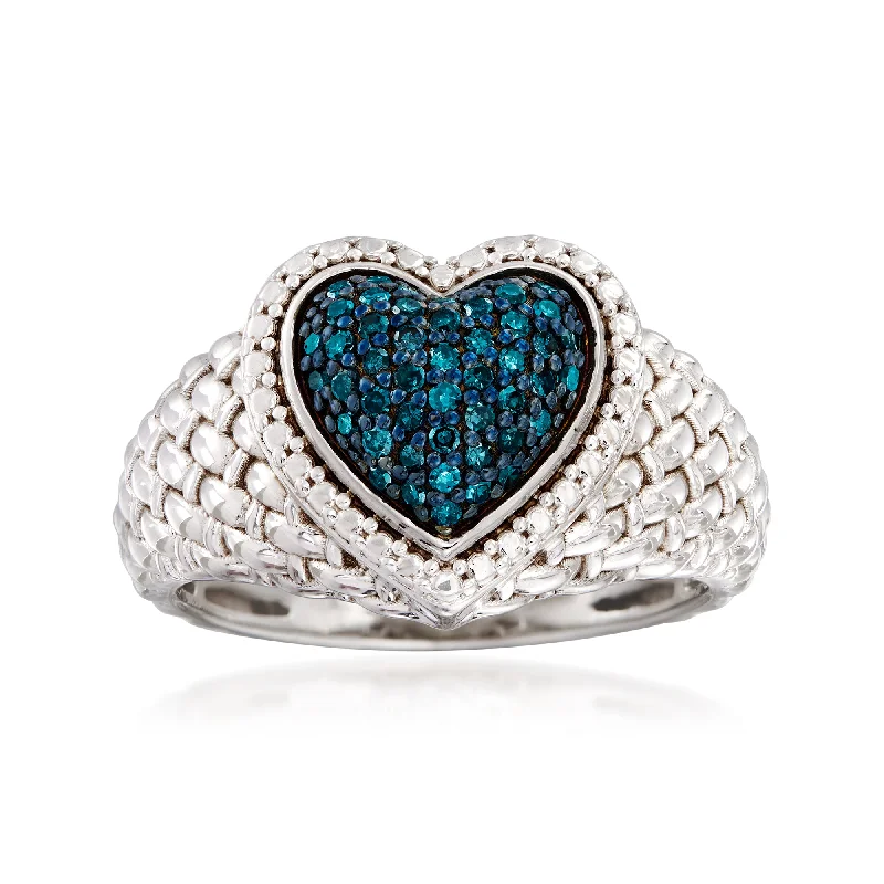 women matching engagement rings -Ross-Simons Blue Diamond Heart Ring in Sterling Silver