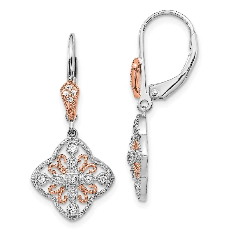 women glamorous earrings -1/8 CTW Diamond Leverback Earrings in 14KT White and Rose Gold