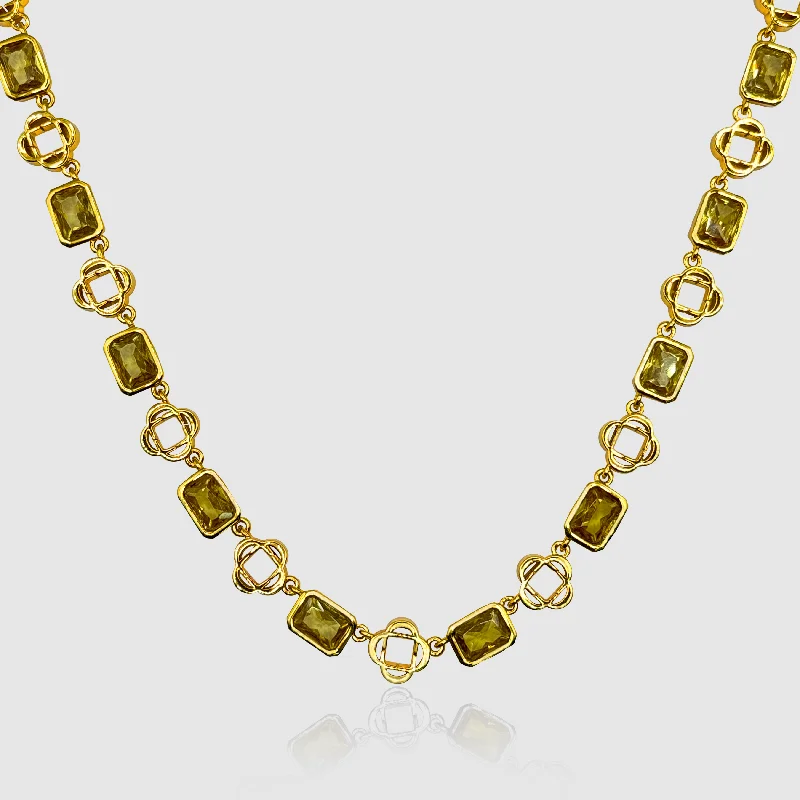 women affordable gold necklaces -Yellow Gemstone Clover Necklace (Gold)