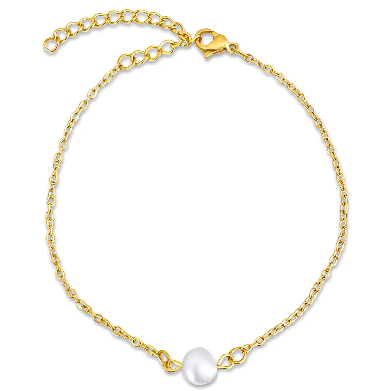 women silver bangles -Shayla Dainty Pearl Chain Bracelet