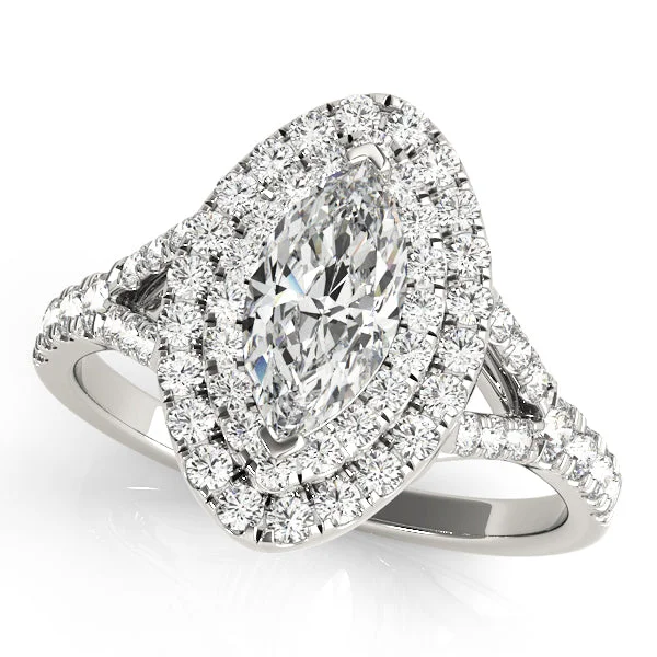 women floral engagement rings -14kt White Gold Marquise Double Halo Engagement Ring Setting