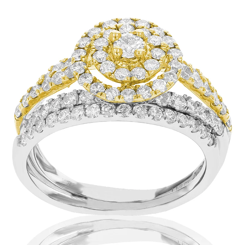 women trendy engagement rings -1 1/4 cttw Diamond Wedding Engagement Ring Set 14K White Yellow Gold Halo