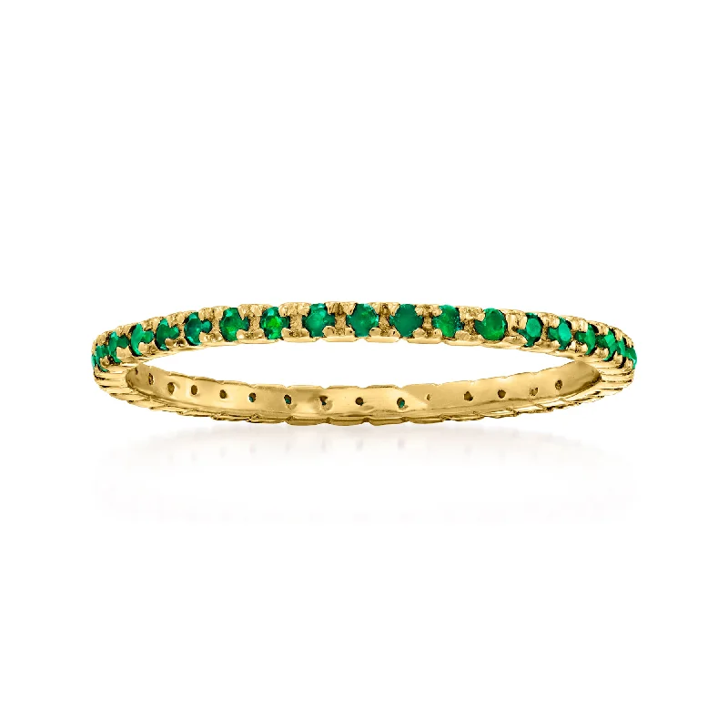 women mixed metal engagement rings -Ross-Simons Emerald Eternity Band in 14kt Yellow Gold