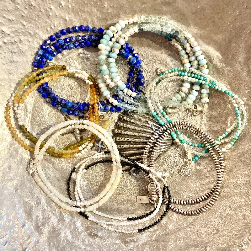 women trendy bangles -Semi Precious Stone and Sterling Silver Wrap Bracelets