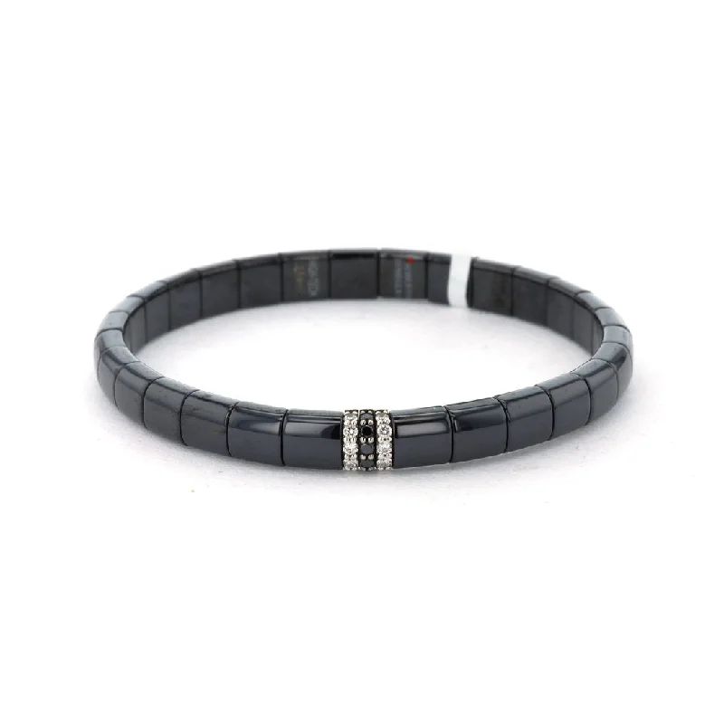 women stackable bangles -Diamond Stretch Ceramic Bracelet | 0.15 ctw