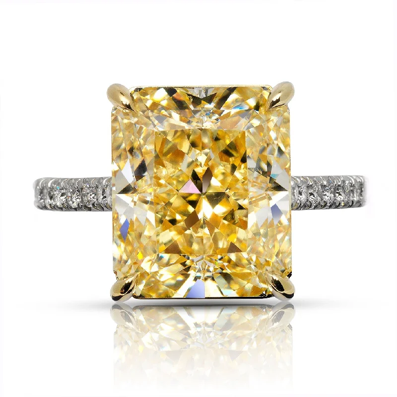 women engagement rings -IVY 9 CARAT RADIANT CUT FANCY YELLOW  DIAMOND ENGAGEMENT RING PLATINUM & 18K GOLD GIA CERTIFIED 8 CT FY SI1 BY MIKE NEKTA