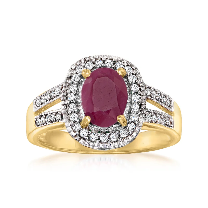 women engagement rings with diamonds -Ross-Simons Ruby and . Diamond Halo Ring in 18kt Gold Over Sterling