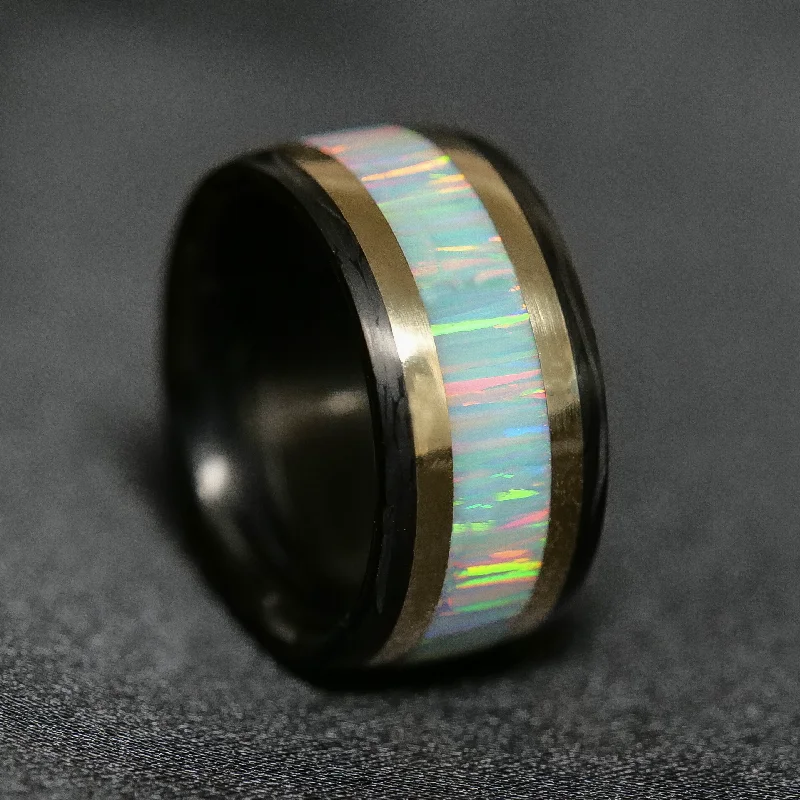 women cocktail rings -Carbon Fiber, Gold, and Opal Ring