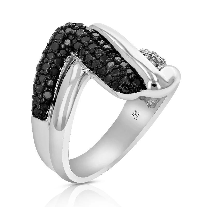 women solitaire engagement rings -1.05 cttw Black and White Diamond Ring in .925 Sterling Silver with Rhodium