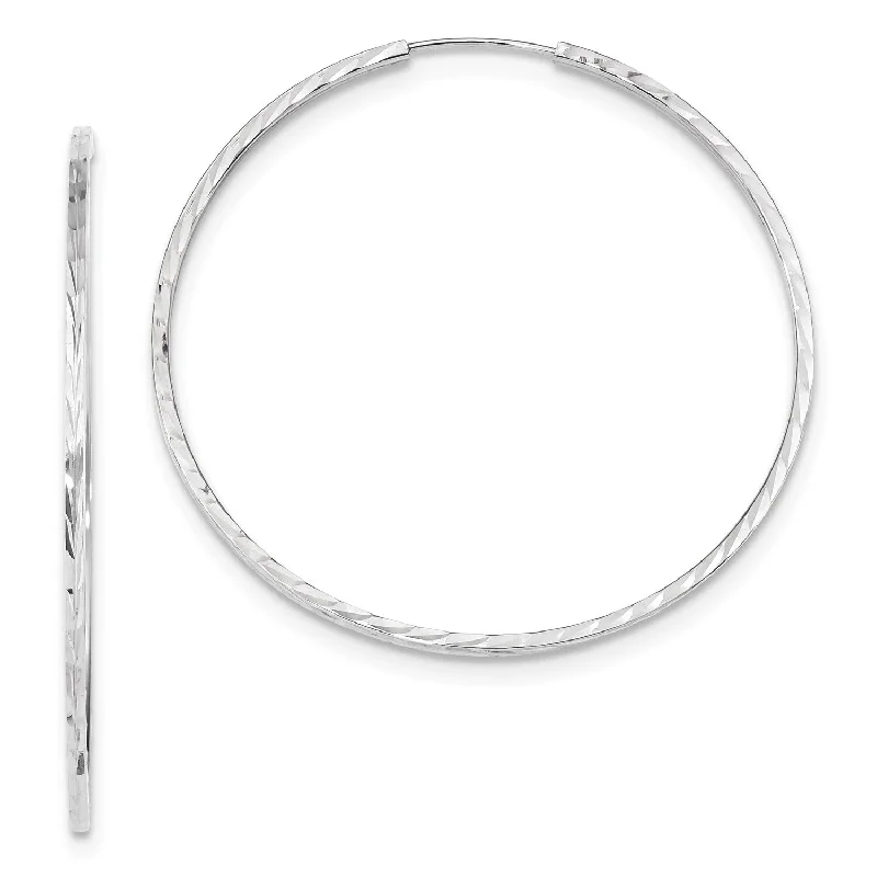 women boho earrings -14KT White Gold 50X1.35MM Diamond-cut Endless Hoop Earrings