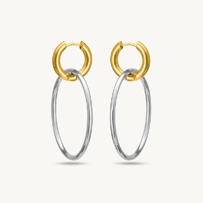 women custom earrings -Double Hoop Earrings With Gold Accents