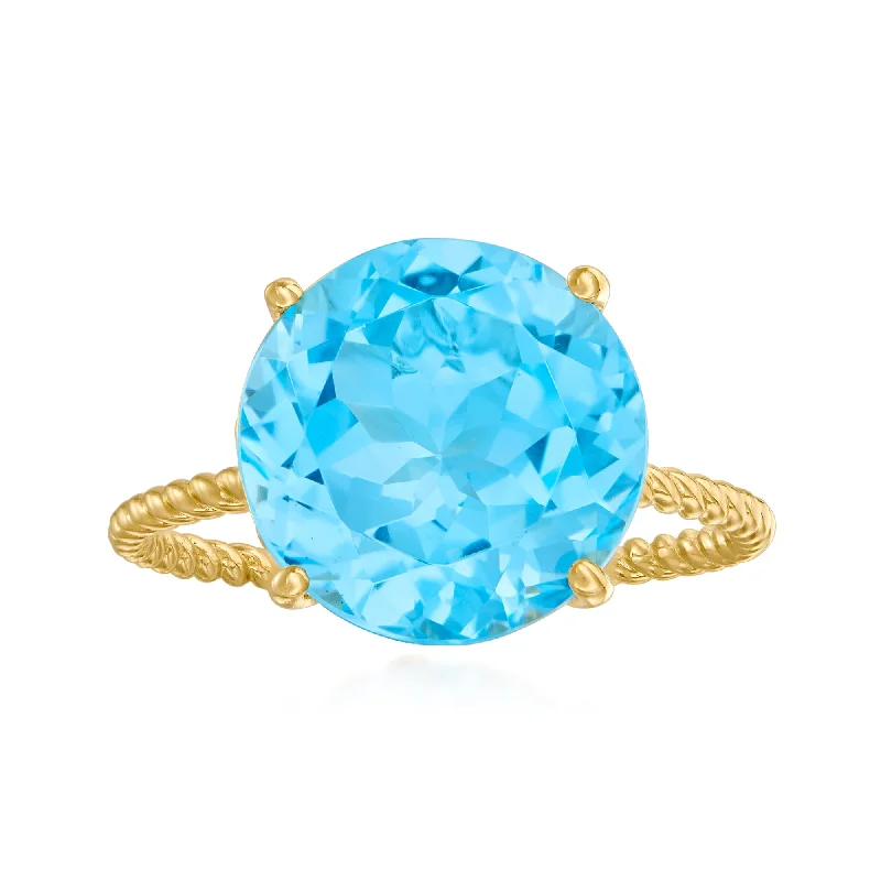 women timeless engagement rings -Ross-Simons Sky Blue Topaz Twist Rope Ring in 14kt Yellow Gold