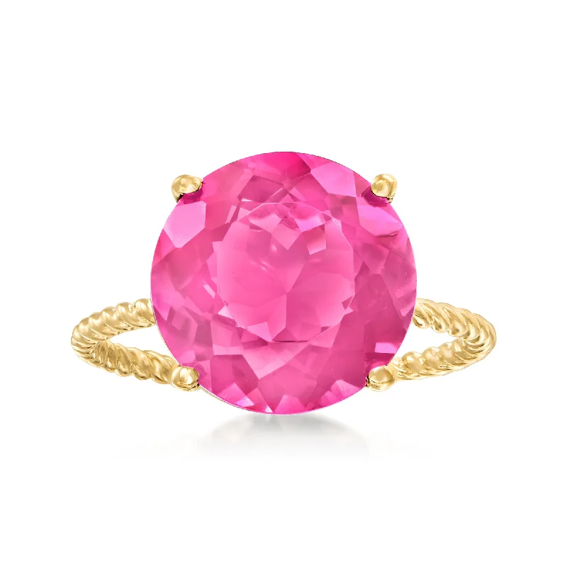 women creative engagement rings -Ross-Simons Pink Topaz Twist Rope Ring in 14kt Yellow Gold