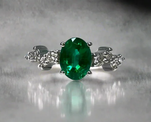 women commitment rings -Gracie 1.31 Carats Oval Cut Emerald Gemstone Ring in 18K White Gold By Mike Nekta NYC