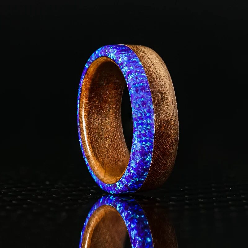 women unique wedding bands -Cherry Wood and Opal Ring