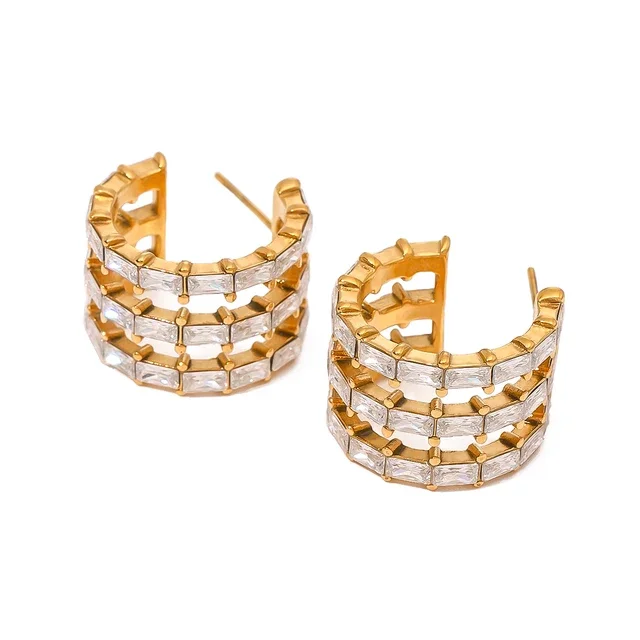 women affordable earrings -Golden Stripes Stone Stud Earrings