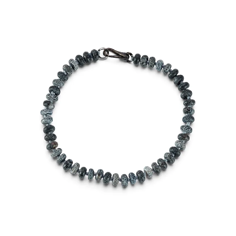 women contemporary bangles -GARNETT STERLING SILVER, BLACK RHODIUM AND AGATE BEAD BRACELET