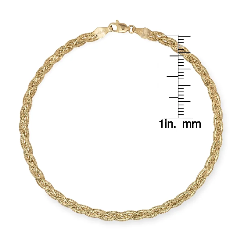 women eco-friendly bracelets -Curata 14k Yellow or While Gold 10-inch Braided Foxtail Link Ankle Bracelet