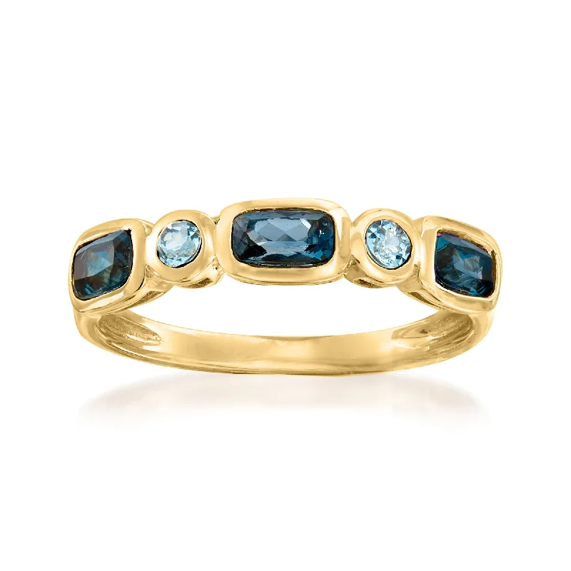 women engagement rings with diamonds -Ross-Simons London and Sky Blue Topaz Ring in 14kt Yellow Gold