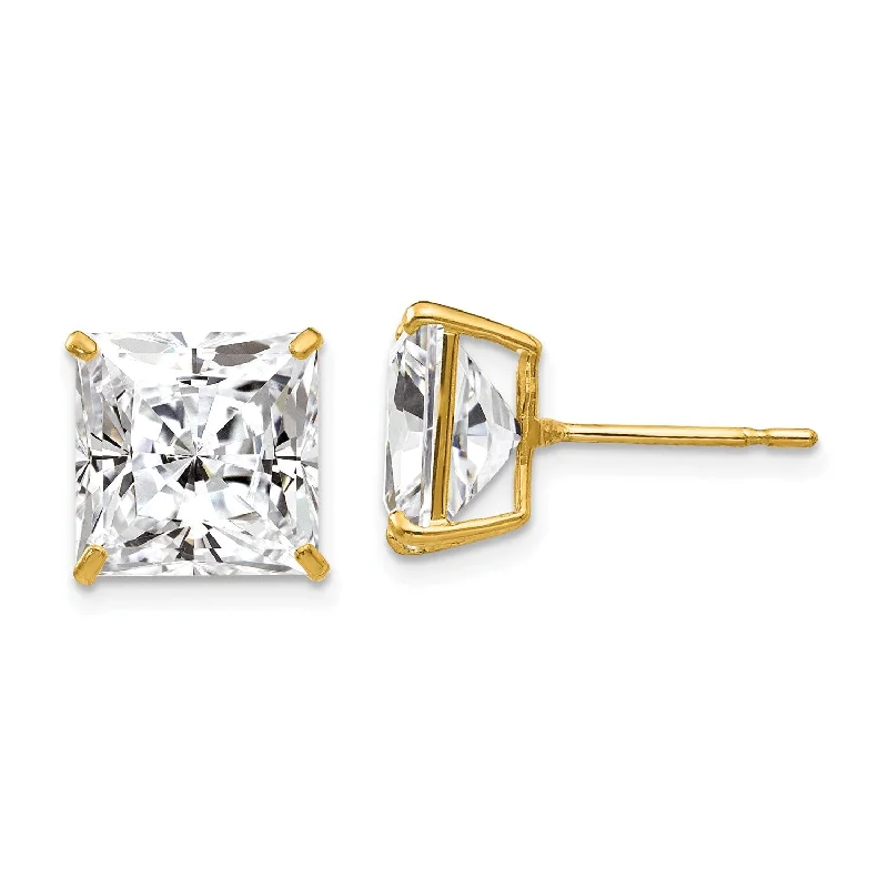 women chandelier earrings -14KT Yellow Gold 10MM Square Cubic Zirconia Stud Earrings