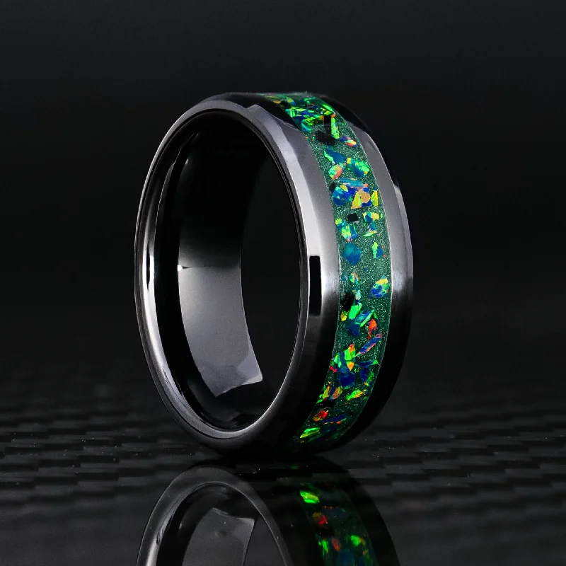 women high-quality rings -Green Dragon Scale Opal Glowstone Ring