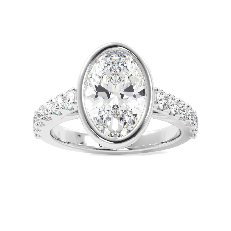 women classic solitaire engagement rings -Oval Bezel Half Eternity Cathedral Engagement Ring