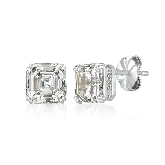 women shimmering earrings -Crislu Platinum Plated Sterling Silver Asscher Cubic Zirconia Earrings