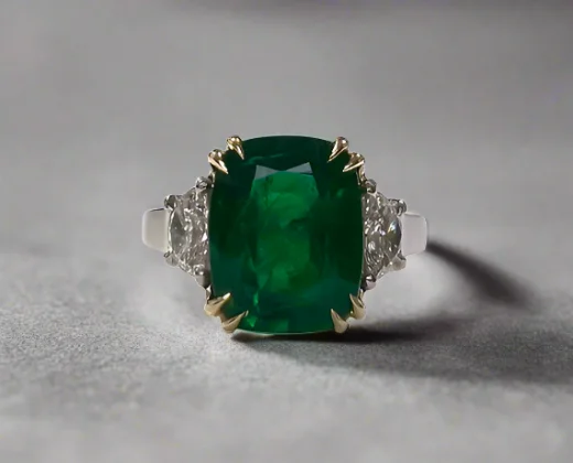 women rose gold rings -Elianna 3.95 Carats Cushion Cut Emerald Gemstone Ring in 18K White Gold By Mike Nekta NYC