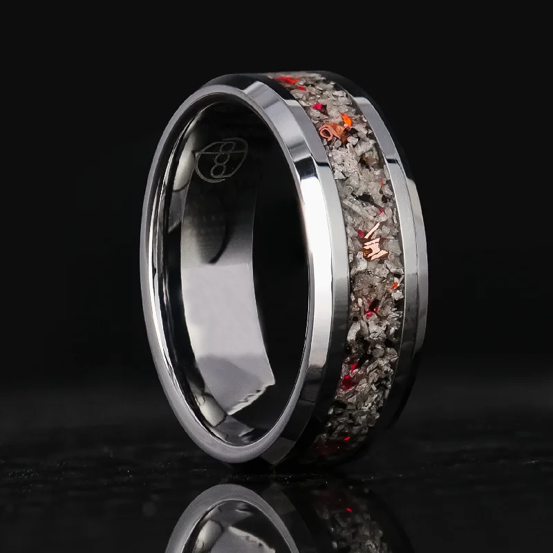 women gold rings -Crimson Yooperlite Glowstone Ring on Tungsten