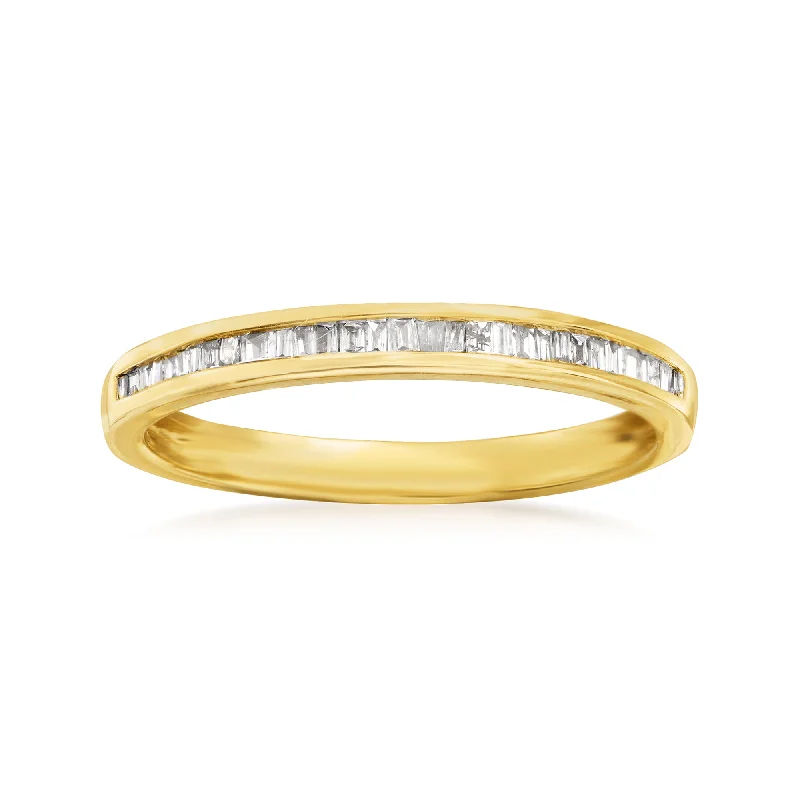 women solitaire engagement rings -Ross-Simons Baguette Diamond Ring in 14kt Yellow Gold