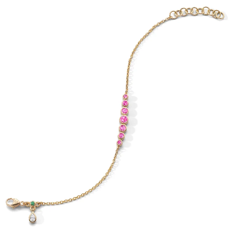 women beaded bangles -Bezel Set Round Pink Sapphire Tennis Bracelet in 18K Gold