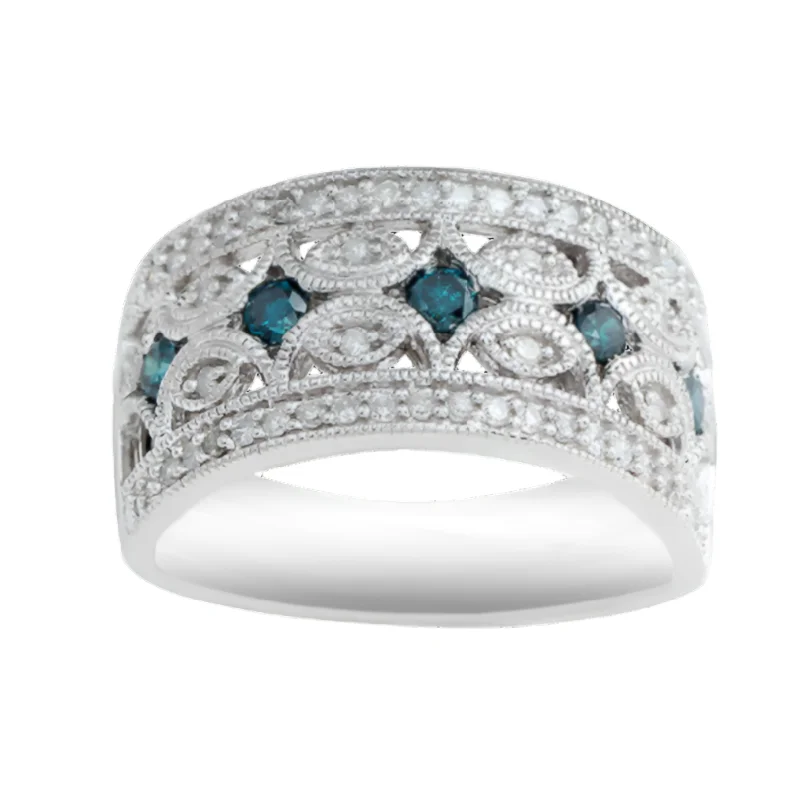 women birthstone rings -1/2ctw Blue & White Diamond Vintage Style Band