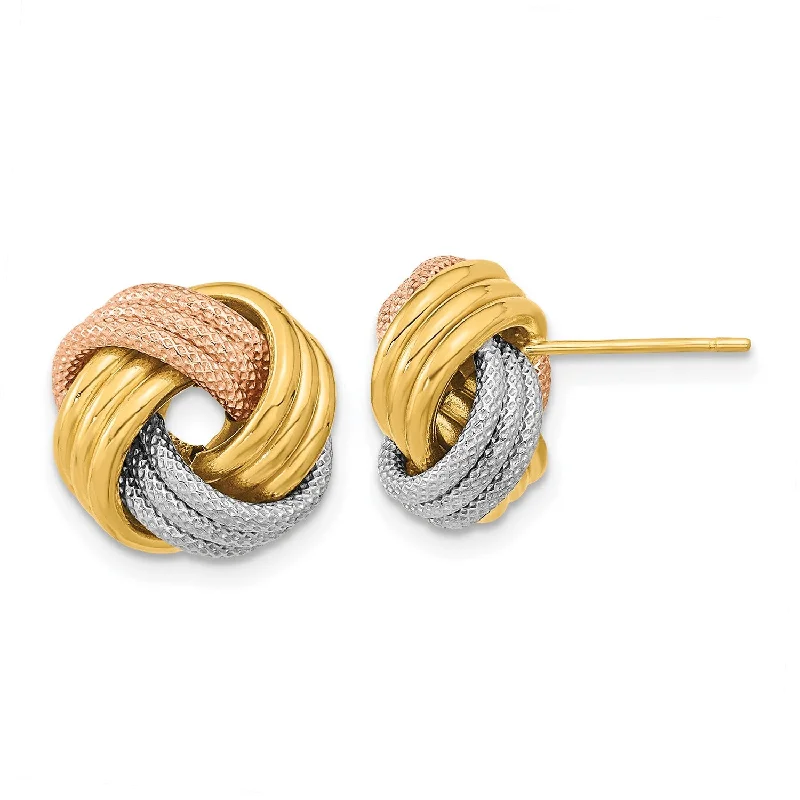 women fashion dangle earrings -14KT Gold Tri-Color 12.5MM Love Knot Earrings