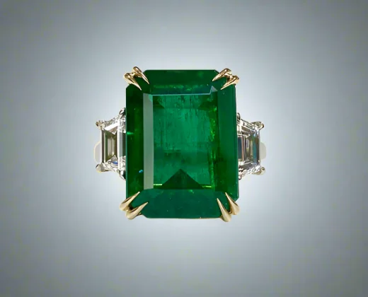 women gold rings -Ila 9.32 Carats Emerald Cut Emerald Gemstone Ring in Platinum/18k Yellow Gold By Mike Nekta NYC