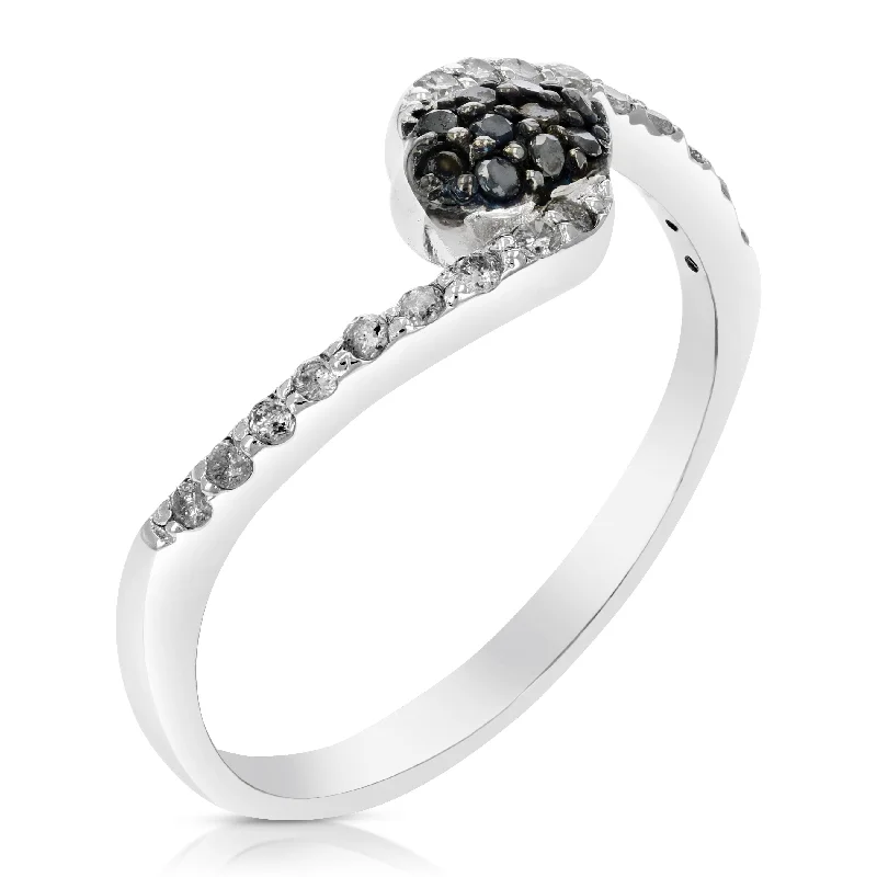 women halo engagement rings -1/4 cttw Black and White Diamond Composite Ring .925 Sterling Silver