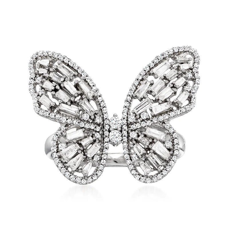 women oval-cut engagement rings -Ross-Simons Diamond Butterfly Ring in 14kt White Gold