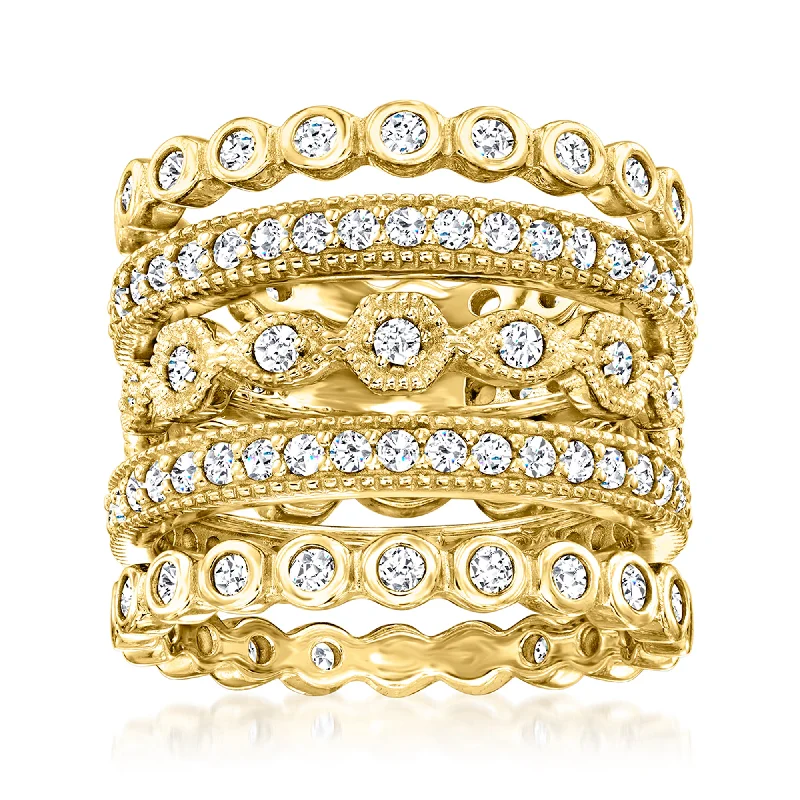 women pave engagement rings -Ross-Simons CZ Jewelry Set: 5 Eternity Bands in 18kt Gold Over Sterling