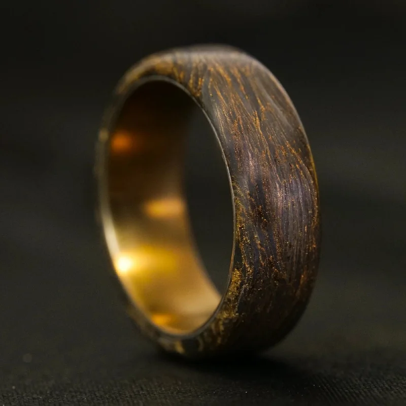 women eternity rings -Gold Burl Carbon Fiber Ring with Bronze Titanium Liner