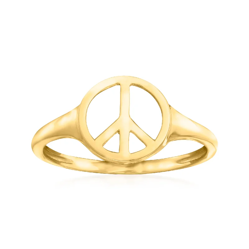 women three-stone engagement rings -Ross-Simons 14kt Yellow Gold Peace Sign Ring